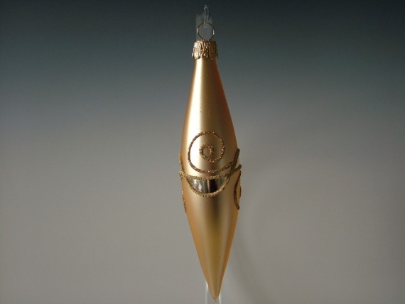 RAKETA, SKLENĚNÁ VÁNOČNÍ OZDOBA, ZLATÁ, PLAST. DEKOR