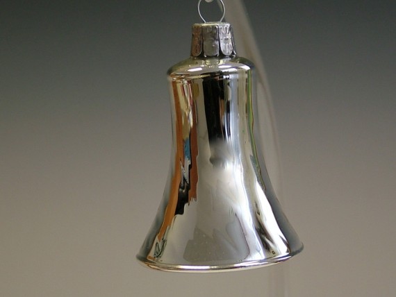 ZVONEK, SKLENĚNÁ OZDOBA, STŘÍBRNÝ, BEZ DEKORU