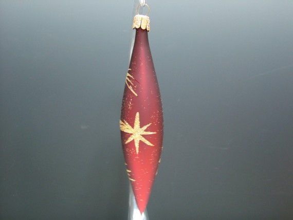 RAKETA, SKLENĚNÁ VÁNOČNÍ OZDOBA, BORDÓ, ZLATÝ DEKOR