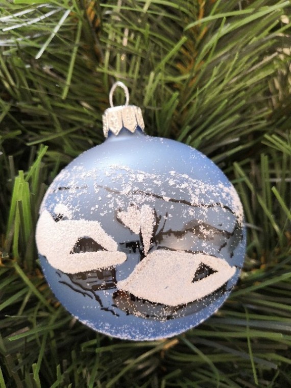 KOULE, SKLENĚNÁ VÁNOČNÍ OZDOBA, PRŮHLEDNÁ, SV. MODRÁ, RETRO DEKOR