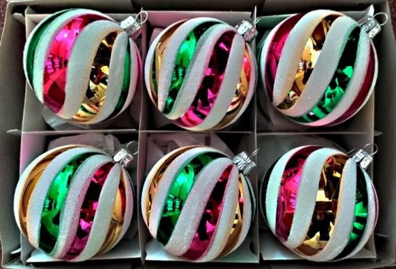 KOULE, SKLENĚNÁ VÁNOČNÍ OZDOBA, RETRO DEKOR