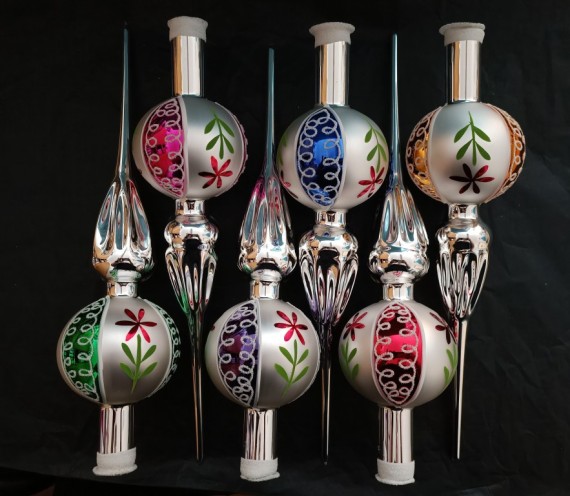 ŠPICE 1-KULOVÁ, SKLENĚNÁ, STŘÍBRNÁ, LESK, BAREVNÁ, RETRO