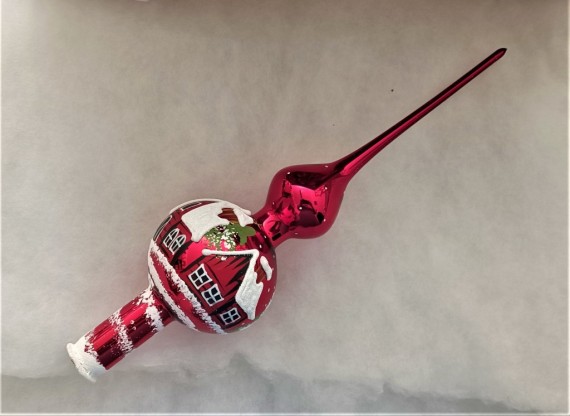 ŠPICE 1-KULOVÁ, SKLENĚNÁ OZDOBA, ČERVENÁ, LESK, ZIMNÍ DEKOR