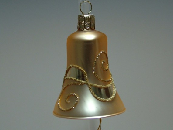 ZVONEK, skleněná vánoční ozdoba, zlatý, plast. dekor