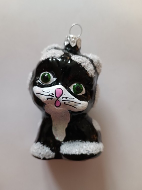 KOČKA, skleněná, forma, barevný dekor