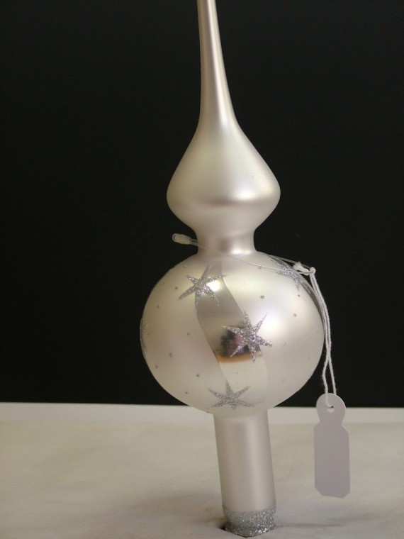 ŠPICE 1-KULOVÁ, HLADKÁ, BÍLÁ, MAT, STŘÍBRNÝ DEKOR HVĚZD