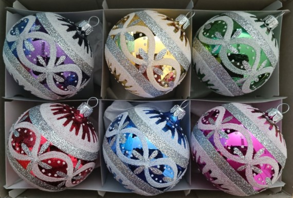 KOULE, skleněná vánoční ozdoba, barva ass, retro dekor