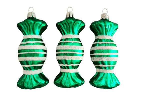VELKÝ BONBON, STŘÍBŘENÝ, ZELENÝ MAT, BÍLÝ DEKOR