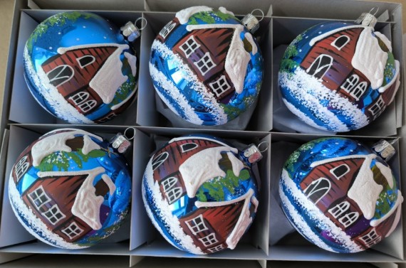 KOULE, skleněná, modrý lesk, zimní dekor