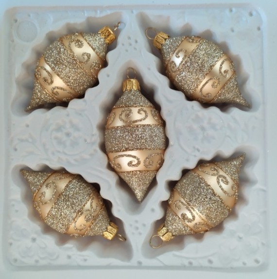 OLIVA, SKLENĚNÁ VÁNOČNÍ OZDOBA, ZLATÁ, RETRO DEKOR