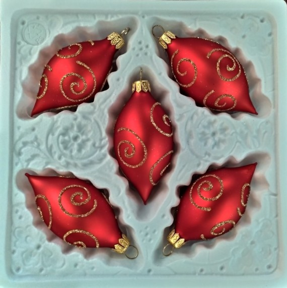 OLIVA, SKLENĚNÁ VÁNOČNÍ OZDOBA, ČERVENÁ, ZLATÝ DEKOR