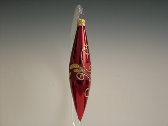 RAKETA, SKLENĚNÁ VÁNOČNÍ OZDOBA, BORDÓ, ZLATÝ DEKOR