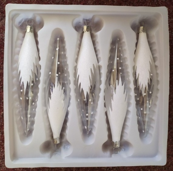 RAKETA, SKLENĚNÁ VÁNOČNÍ OZDOBA, ČIRÁ, BÍLÝ DEKOR