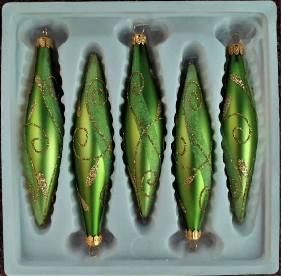 RAKETA, SKLENĚNÁ VÁNOČNÍ OZDOBA, ZELENÁ, PLAST. DEKOR