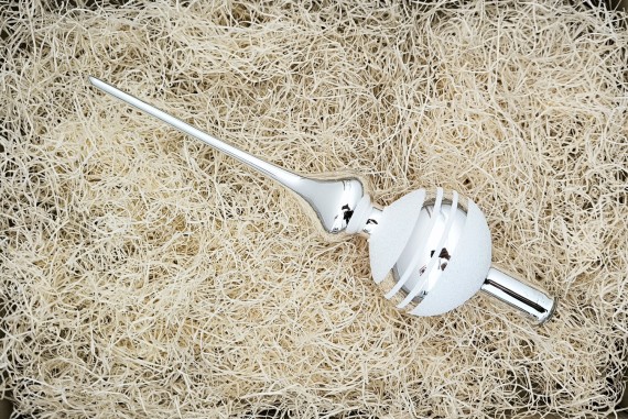 ŠPICE 1-KULOVÁ, SKLENĚNÁ, STŘÍBRNÁ, BÍLÝ SYPANÝ DEKOR