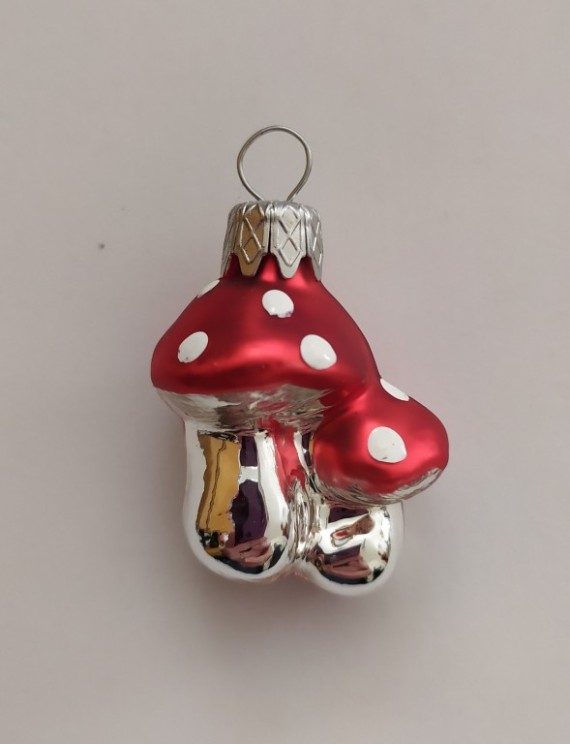 DVĚ HOUBY SE STŘÍBRNOU NOŽKOU, SKLENĚNÉ, FORMA, BAREVNÝ DEKOR