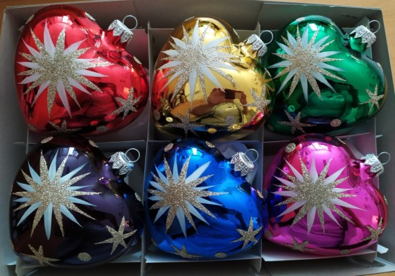 SRDCE VELKÉ, skleněné, forma, barva ass, lesk, zlatý dekor