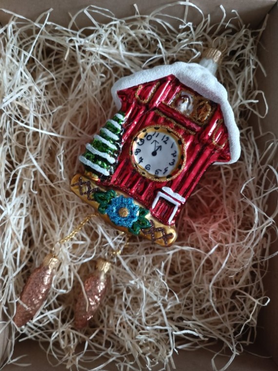 HODINY S KUKAČKOU, skleněné, forma, barevný dekor