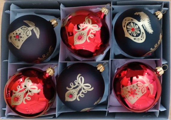 KOULE, sortiment, kombinace černé a červené barvy, zlatý dekor