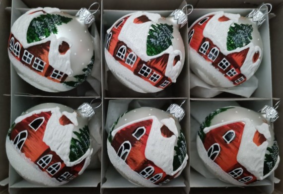 KOULE, skleněná, bílý mat, zimní dekor