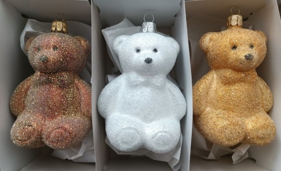 MEDVĚD SEDÍCÍ S MAŠLÍ, VELKÝ, forma, skleněná, barevný dekor