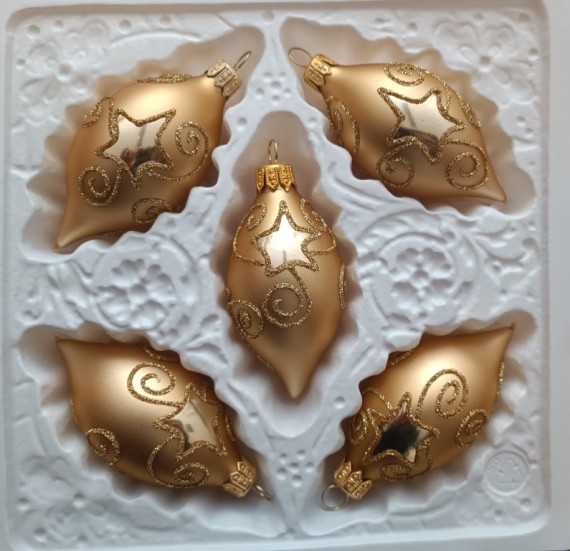 OLIVA, SKLENĚNÁ VÁNOČNÍ OZDOBA, ZLATÁ, DEKOR HVĚZD