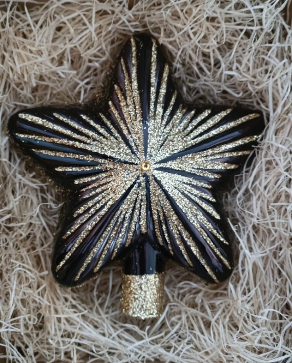 ŠPICE HVĚZDA, SKLENĚNÁ, FORMA, ČERNÁ, LESK, STŘÍBRNÝ DEKOR, ŠATON