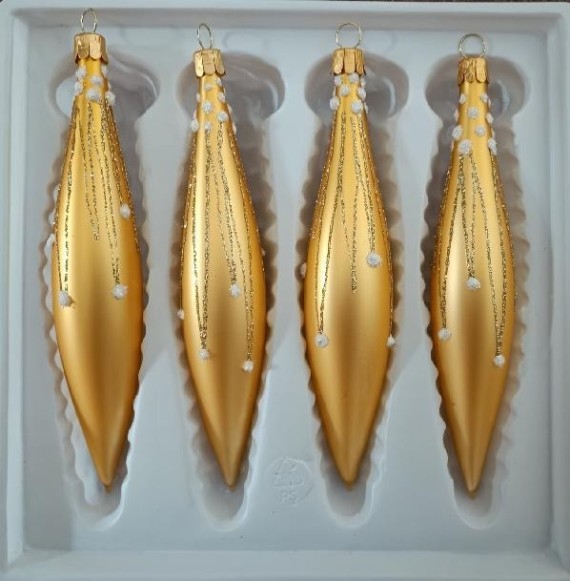 RAKETA, SKLENĚNÁ VÁNOČNÍ OZDOBA, ZLATÁ, DEKOR