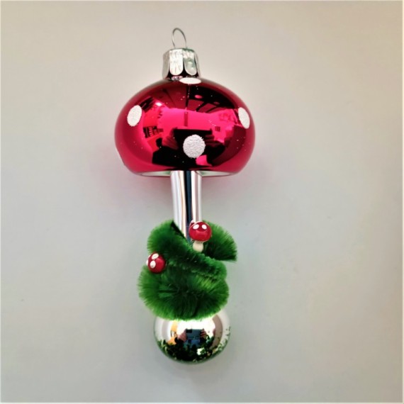 HOUBA MUCHOMŮRKA S KULIČKOU, SKLENĚNÁ, STŘÍBŘENÁ, DEKOR