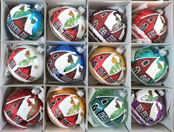 KOULE SORTIMENT BAREV, skleněná, zimní motiv