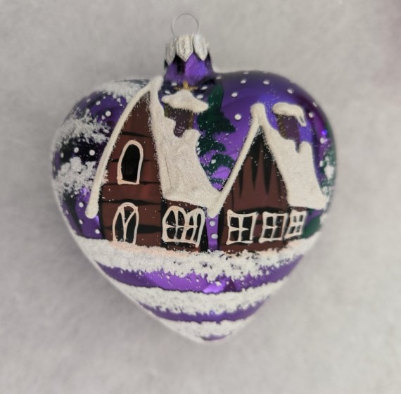 SRDCE VELKÉ, SKLENĚNÉ, FIALOVÉ, LESK, ZIMNÍ MOTIV