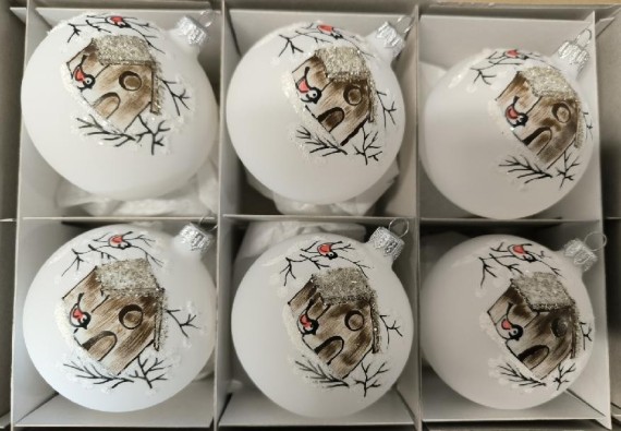 KOULE, skleněná, bílá, přírodní barevný motiv