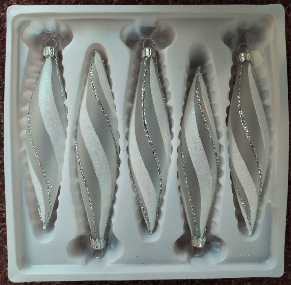 RAKETA, SKLENĚNÁ VÁNOČNÍ OZDOBA, PRŮHLEDNÁ, BÍLÁ, DEKOR