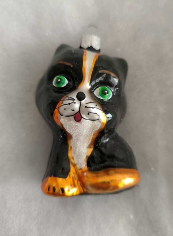 KOČKA VELKÁ, SKLENĚNÁ, FORMA, TMAVÝ DEKOR