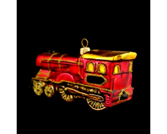 LOKOMOTIVA, SKLENĚNÁ, FORMA, ČERVENÝ A ZLATÝ DEKOR