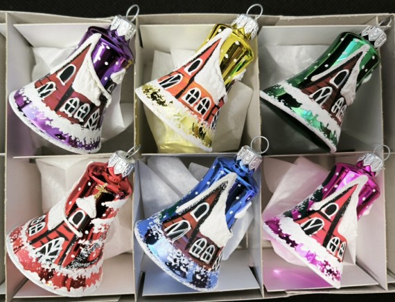 ZVONEK, SKLENĚNÝ, BARVA ASS,  ZIMNÍ MOTIV