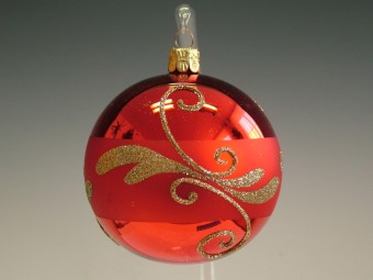 KOULE, SKLENĚNÁ, ČERVENÁ, LESK, ZLATÝ DEKOR