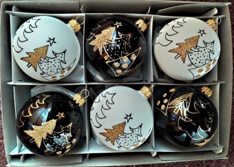 KOULE/SORTIMENT, skleněná, černá a bílá, zlatý dekor