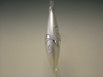 RAKETA, SKLENĚNÁ VÁNOČNÍ OZDOBA, BÍLÁ, PLAST. DEKOR