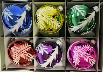 KOULE, SKLENĚNÁ VÁNOČNÍ OZDOBA, BAREVNÁ, RETRO DEKOR