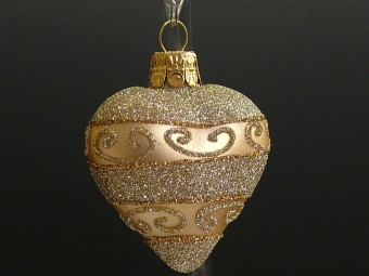 SRDCE, SKLENĚNÁ VÁNOČNÍ OZDOBA, ZLATÉ, RETRO DEKOR