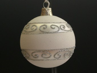 KOULE, SKLENĚNÁ, HLADKÁ, BÍLÁ, MAT, BÍLÝ DEKOR