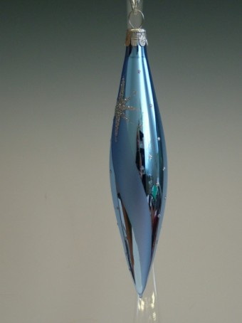 RAKETA, SKLENĚNÁ VÁNOČNÍ OZDOBA, SV. MODRÁ, STŘÍBRNÝ DEKOR HVĚZD