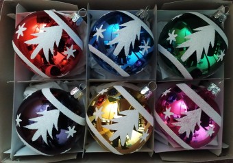 KOULE, SKLENĚNÁ, HLADKÁ, BARVA ASS, LESK, SYPANÝ BÍLÝ DEKOR