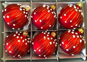 KOULE, SKLENĚNÁ, HLADKÁ, ČERVENÁ, MAT, DEKOR