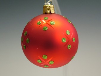 KOULE, SKLENĚNÁ, HLADKÁ, ČERVENÁ, MAT, ZELENÝ DEKOR