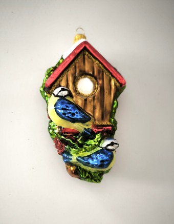 KRMÍTKO S PTÁKY, SKLENĚNÉ, FORMA, BAREVNÝ DEKOR