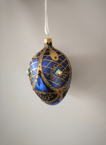 VEJCE VELKÉ, SKLENĚNÉ, FORMA, MODRÉ, ZLATÝ DEKOR