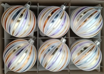 KOULE, skleněná, bílá, mat, barevný pastel. dekor