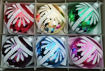 KOULE, barevná, lesk, bílý dekor